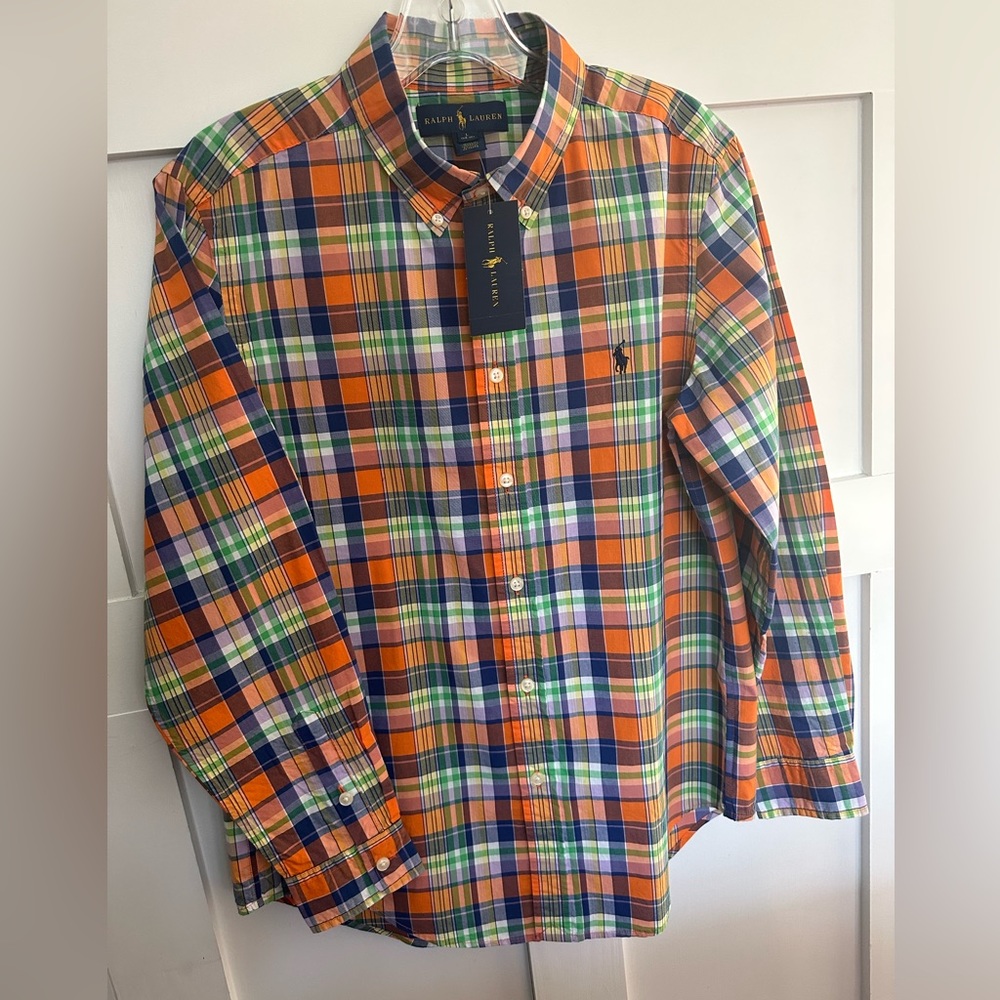 Polo by Ralph Lauren Boy’s L(14-16)Orange/Multi Plaid Shirt 100% Cotton Poplin